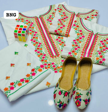 Casual Wear Stuff Cotton Neck Embroidery Shirt And Cotton Embroidery Trouser 2PC Dress